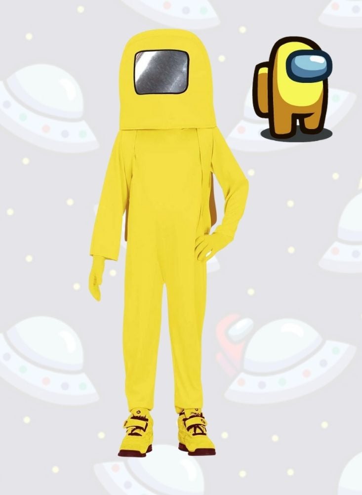 بريميم زيّ تنكري لشخصية "أمونغ أس" باللون الأصفر للأطفال والكبار - بدلة كاملة مستوحاة من اللعبة مع قناع وحقيبة ظهر مناسبة للعب الأدوار التنكرية - Image 1